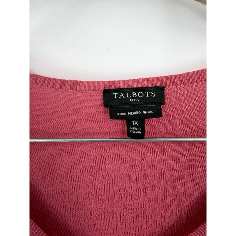 Talbots 100% Merino Wool Sweater Women 1X Pink Coquette Feminine Knit Feminine
